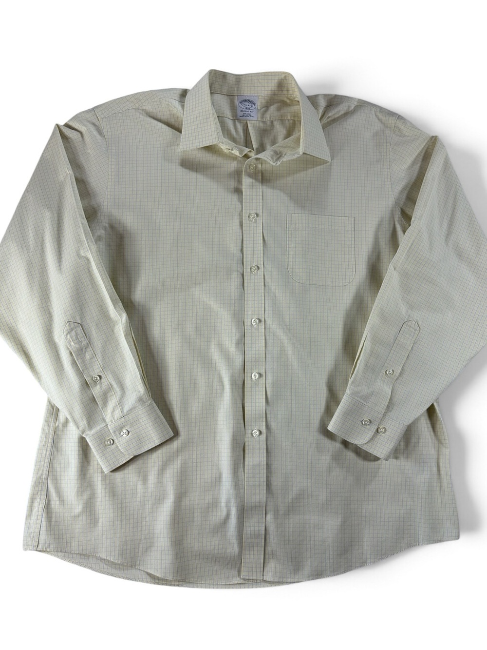 Brooks Brothers Men's Long-Sleeve Dress Shirt - Yellow And Blue Check 17 1/2